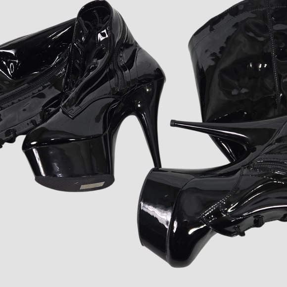 Pleaser Delight 3023 Platform Stiletto Boots Black Patent Thigh High OTK Heels 8 - Picture 10 of 14